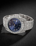 Blue Iced Out Watch Saat