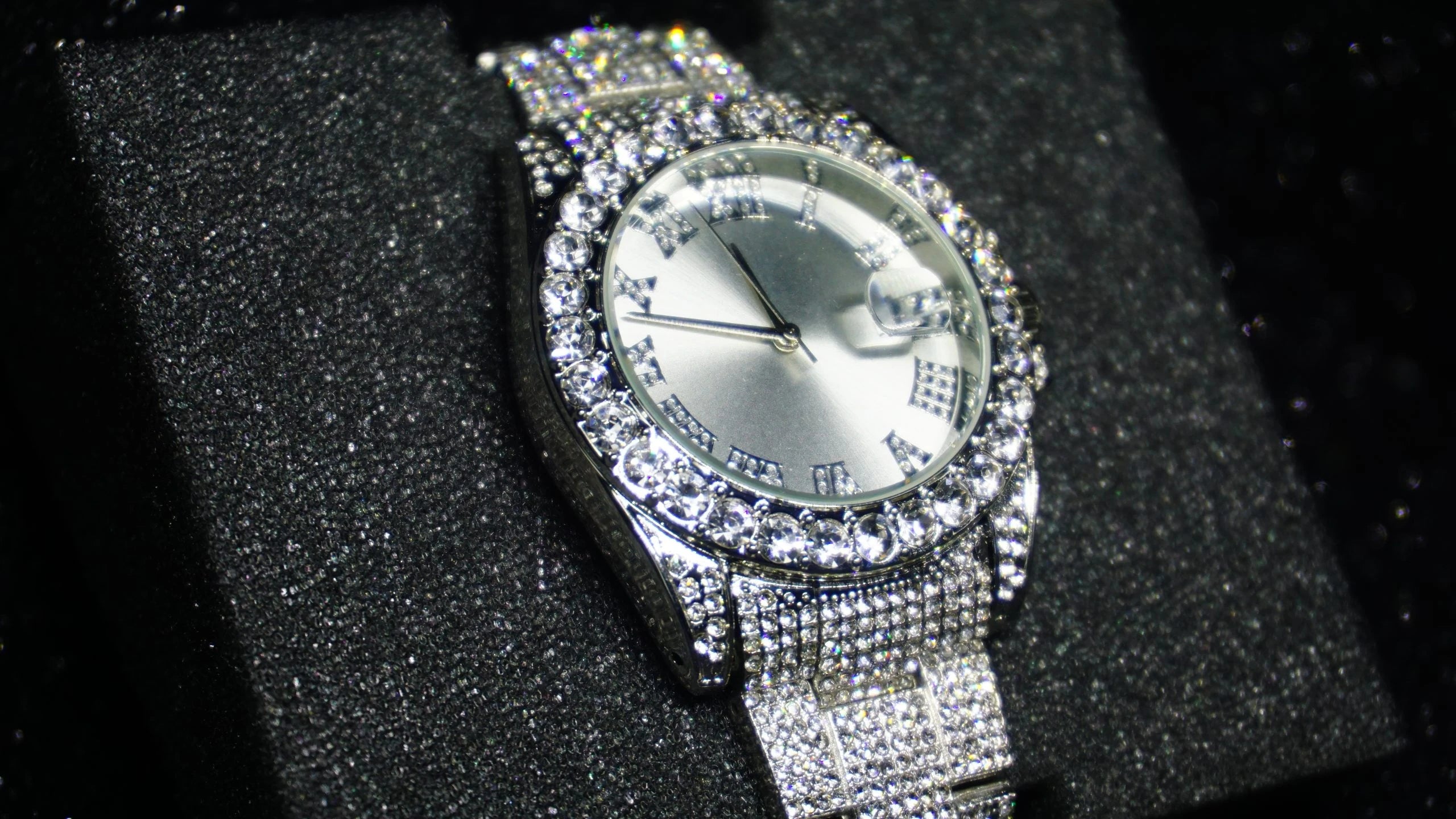 Full Silver Iced Out Watch Saat