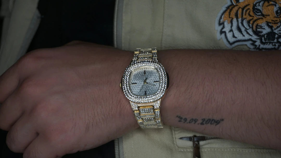 Gold Mini Choppers Iced Out Watch