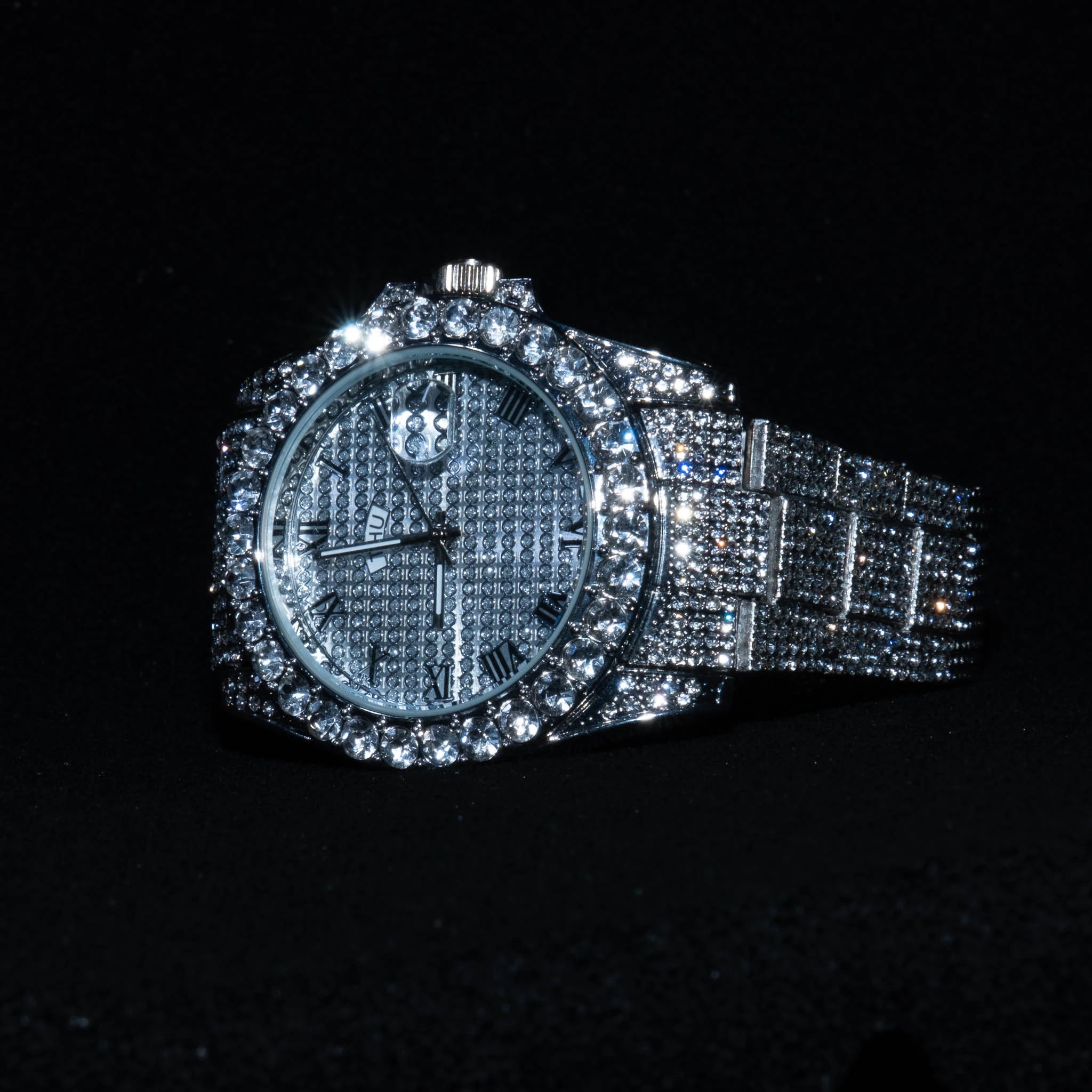 Silver white ICED OUT WATCH Saat